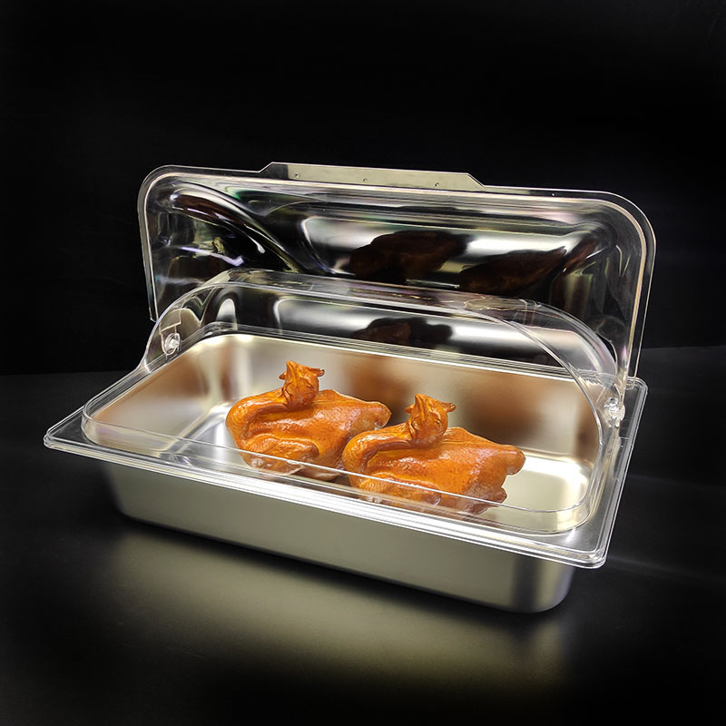 卤菜熟食展示盘带盖长方形不锈钢水果凉菜盘透明翻盖试吃盒子商用