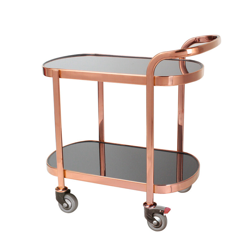 酒水推车 玫瑰金_酒店餐厅欧式高档二层手推车玫瑰金创意蛋糕配送餐车