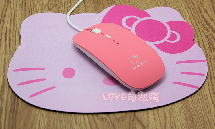 凯蒂猫KT有线鼠标无声静音女生可爱女生超薄粉色笔记本台式机通用