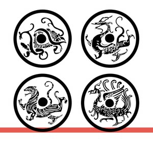 青龙白虎朱雀玄武古代四圣兽神兽墙贴画自粘玻璃门镂空装饰墙贴纸