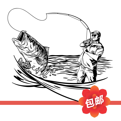 钓鱼fishing渔具店墙贴画垂钓俱乐部背景防水玻璃门墙贴