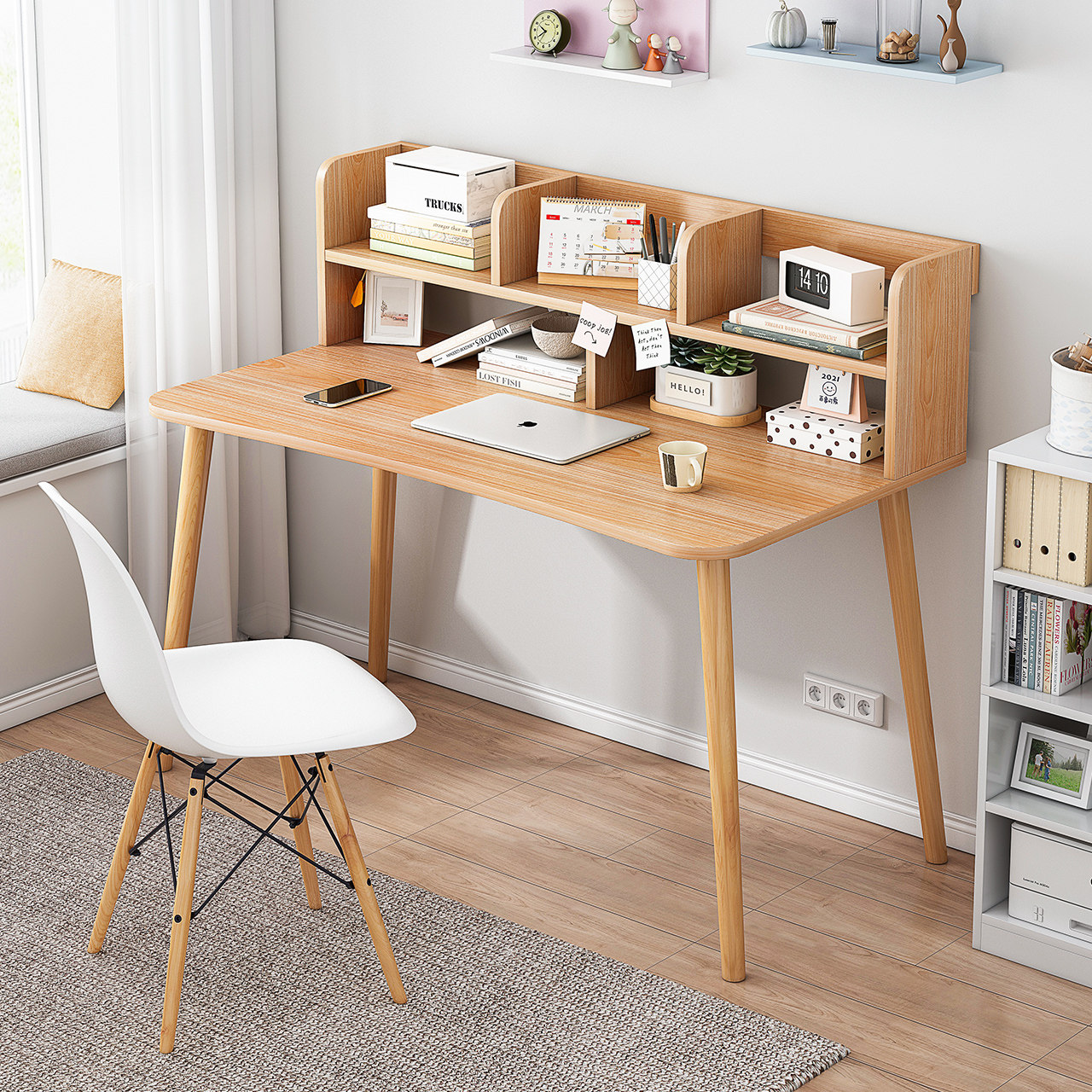 电脑桌家用简易书桌书架组合简约卧室学生学习桌租房办公写字桌子