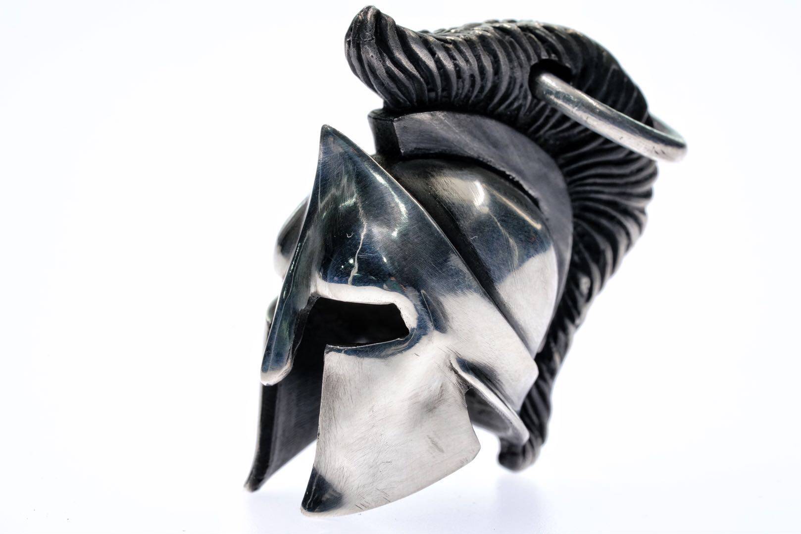 渡鸦工作室 原创设计 战神斯巴达头盔 面具 吊坠 手工 925银