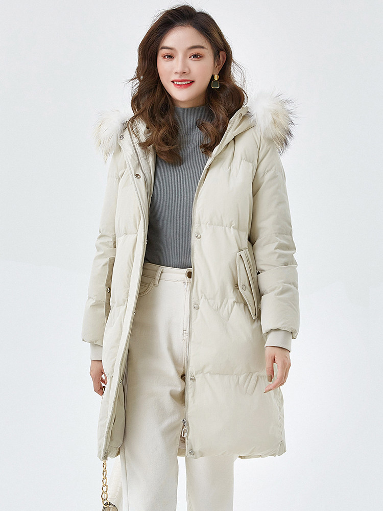 高端奢华品牌女装冬季貉子毛领保暖实穿长款鹅绒羽绒服ls60680