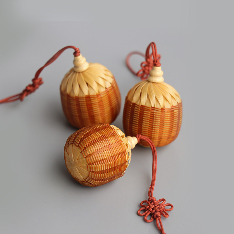 新品小宽竹工珍藏版平安竹铃烤色竹编把件配饰传统工