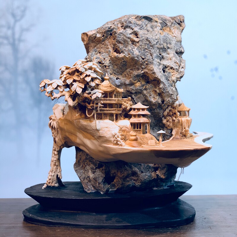 热销崖柏根雕摆件山水