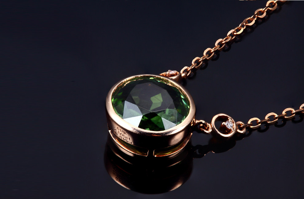 绿精灵 天然巴西绿碧玺 18k玫瑰金 钻石项链