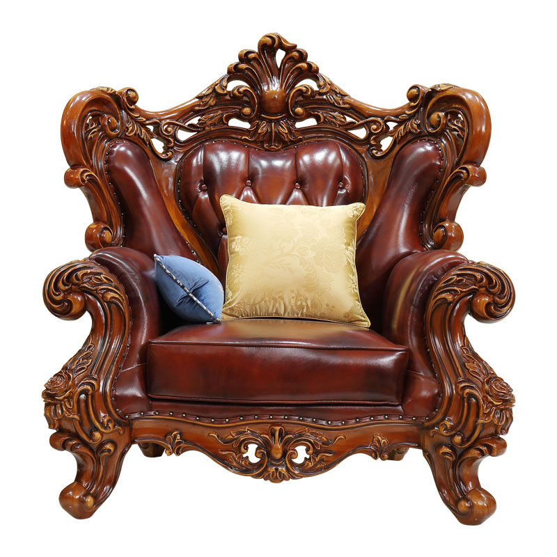 欧式真皮沙发组合高档客厅家具双面实木雕刻进口头层牛皮沙发新款