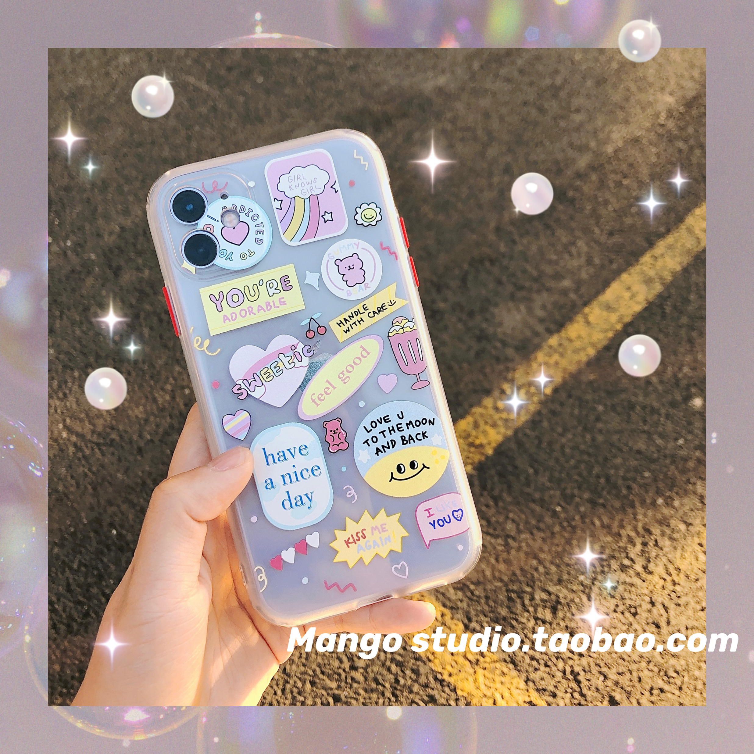 ins可爱贴纸风透明软壳苹果13pro防摔全包适用iphone12华为手机壳