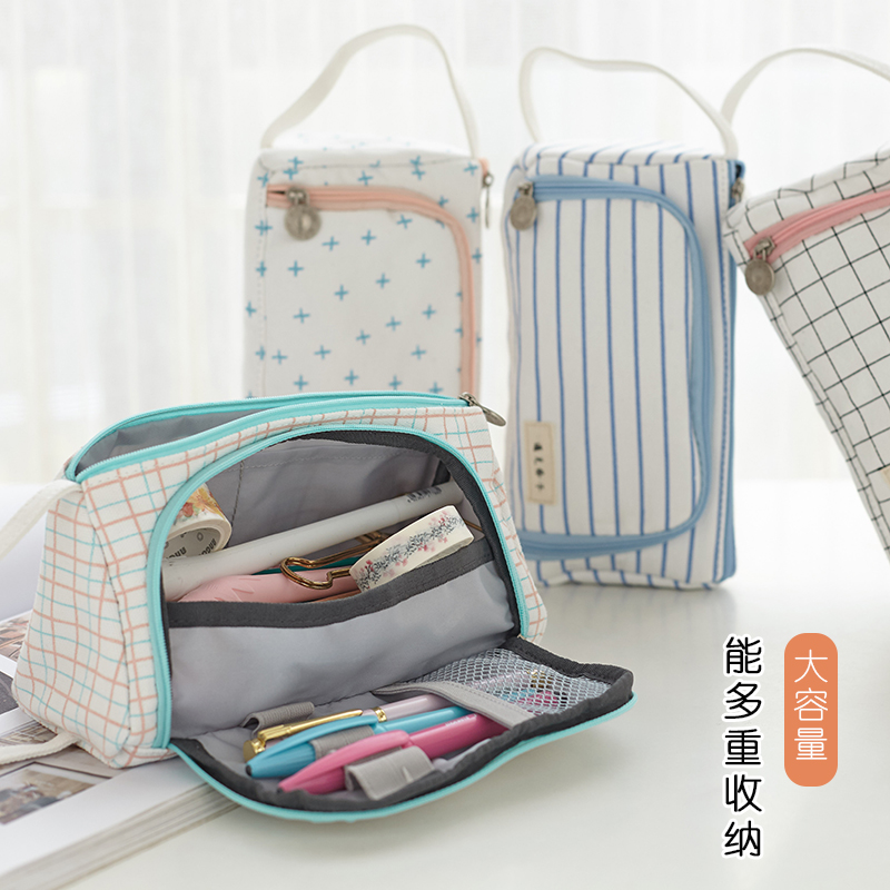 韩国创意简约小清新帆布女生可爱大容量多功能中小学生可水洗笔袋