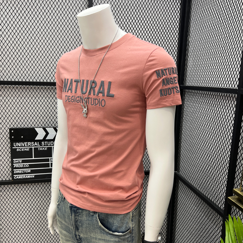 夏季新款网红t恤男士短袖时尚纯棉潮牌潮流半袖个性字母刺绣修身