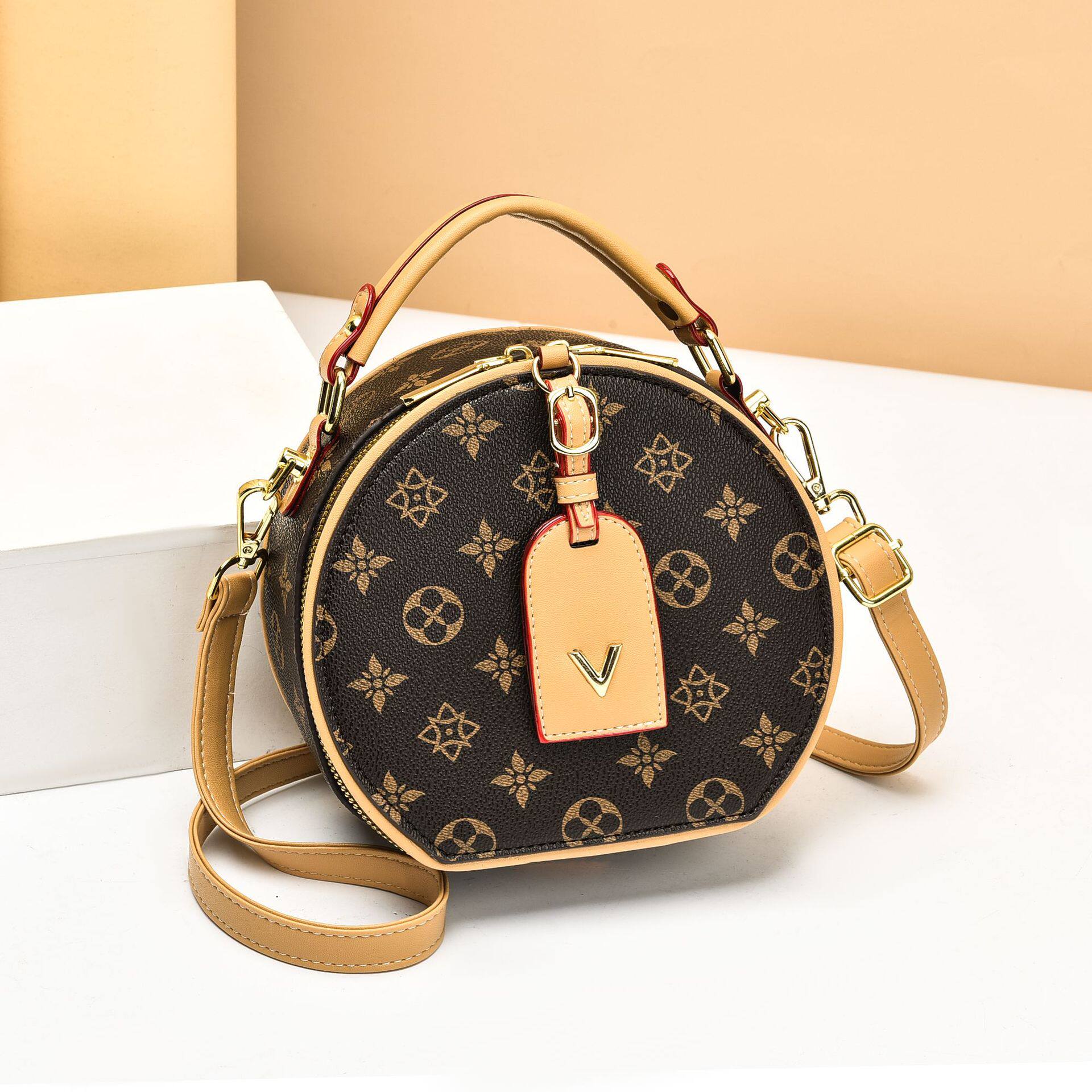 2021新款时尚包包印花质感水桶包女斜挎包潮洋气小圆包8t1056,鞋类