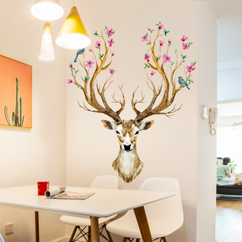 可移除墙贴梅花鹿个性创意墙上贴纸客厅沙发背景装饰贴画北欧ins