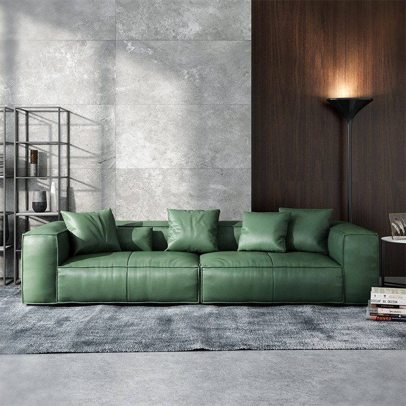 纳威后现代轻奢真皮沙发客厅简约工业风美式复古超软墨绿色皮质