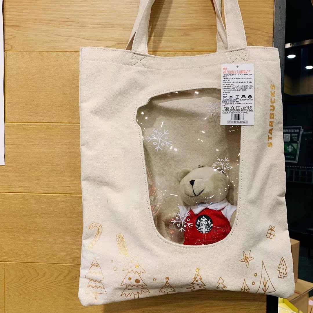 星巴克福袋_星巴克2019圣诞熊熊款托特袋福袋帆布袋斜挎包送小熊公仔