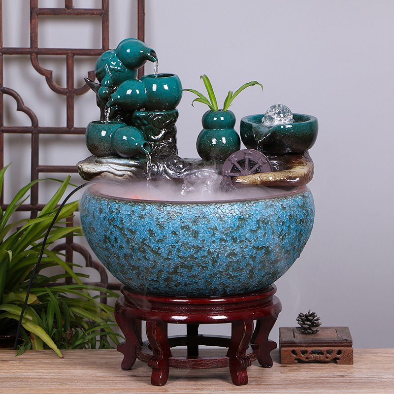 创意喷泉招财风水轮办公室桌面摆件家居客厅流水器鱼缸饰开业礼品