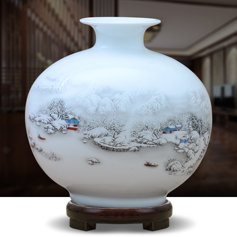 景德镇陶瓷器花瓶摆件客厅插花创意现代中式博古架石榴工艺装饰品