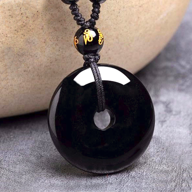 开光天然黑曜石平安扣吊坠情侣挂件招财转运辟邪男女款护身符项链