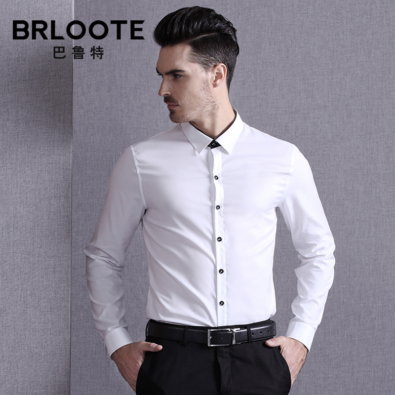 Brloote/巴鲁特男士纯棉长袖衬衫 修身商务休闲纯色衬衣 春秋装,降价幅度26%