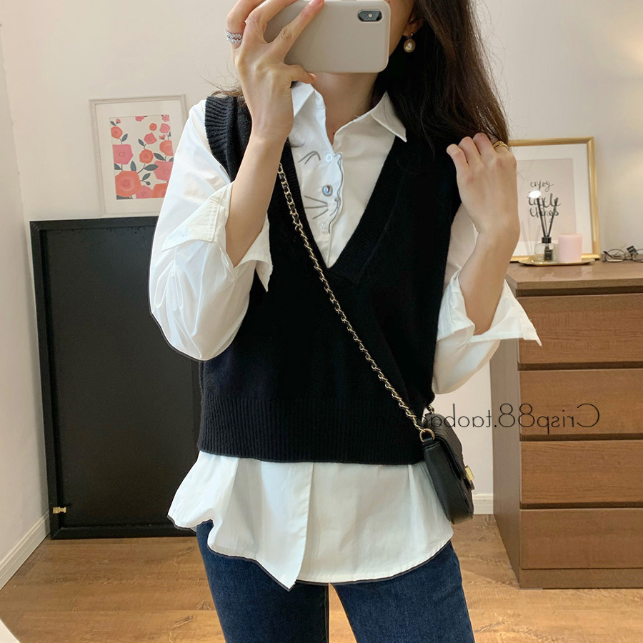 衬衫领棉马甲