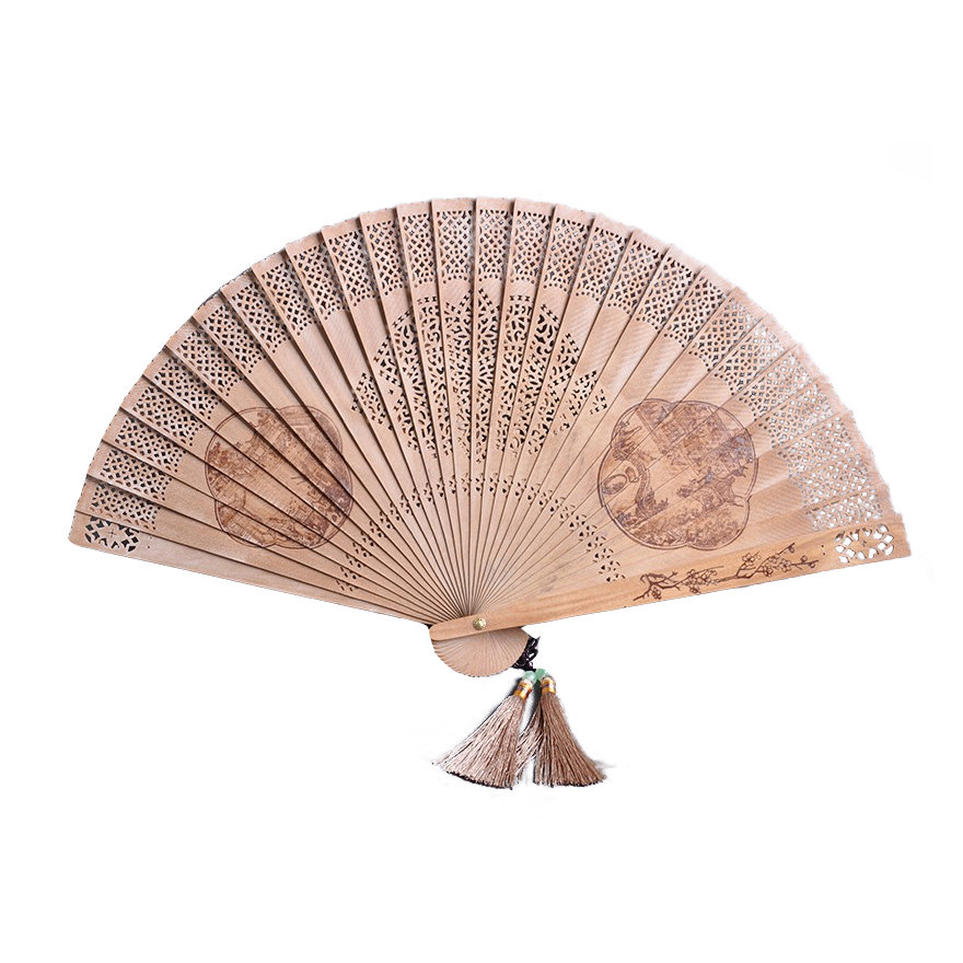 【印度老山檀扇中园林】90年代苏州檀香扇厂制
