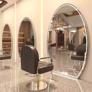网红理发店镜子美发镜台发廊专用镜单面壁挂落地镜智能LED发光镜