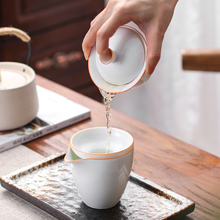 功夫茶具套装家用现代轻奢简约客厅泡茶办公室潮汕甜白瓷盖碗茶杯