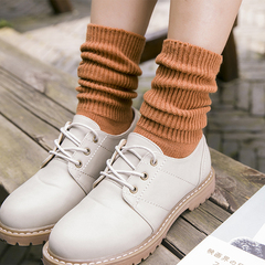 韩国秋冬季堆堆袜套松口森女系纯色中筒日系全棉复古短靴袜子女士