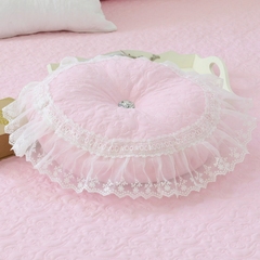 新品韩式蕾丝花边绗缝夹棉公主床品 圆形靠垫抱枕 简欧风情粉色