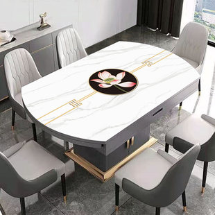 中间椭圆PVC圆型餐桌垫中式防水防油免洗茶几垫定制简约北欧桌布