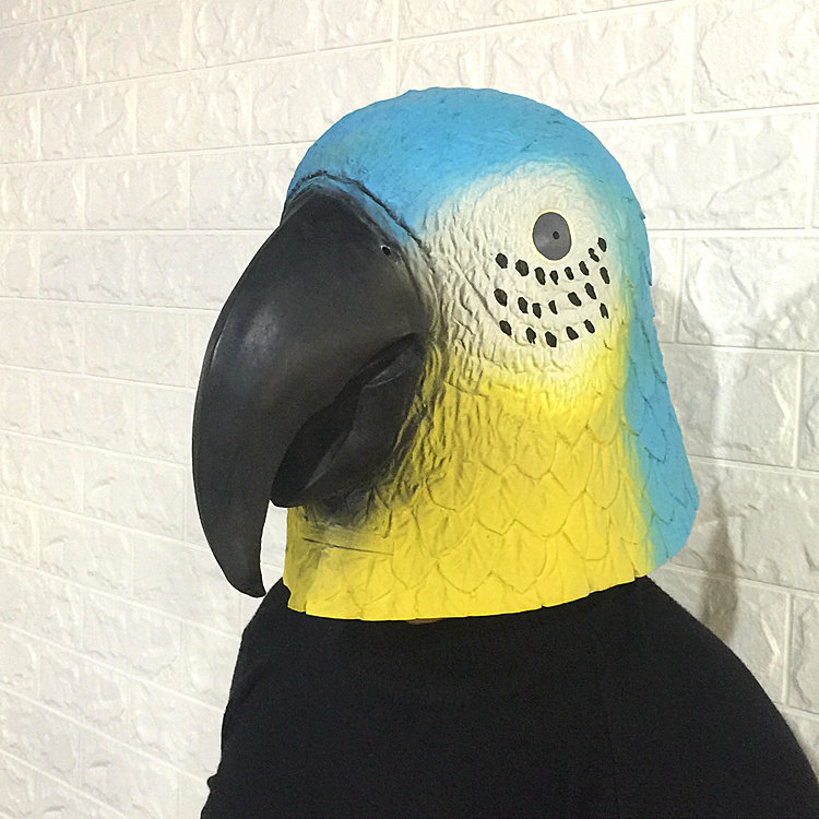 乳胶半脸面具_鹦鹉动物面具头套包邮 万圣节可爱卡通乳胶头饰 化妆