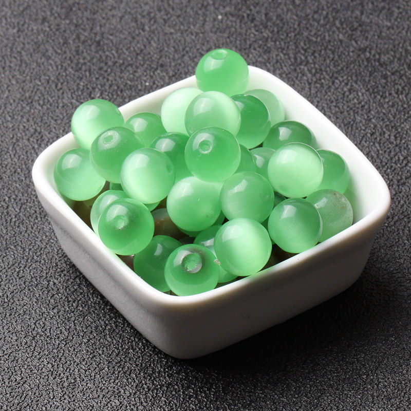 合成浅绿色猫眼石散珠子隔珠水晶diy女士圆珠手链项链半成品串珠