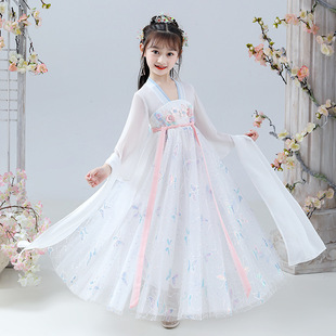 女童汉服白色中国风连衣裙女孩仙气飘飘仙女裙回头率超高的衣服