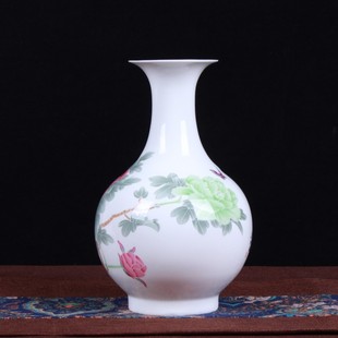 陶瓷花瓶摆件粉彩牡丹薄胎骨瓷小花瓶台面装饰陶瓷工艺品