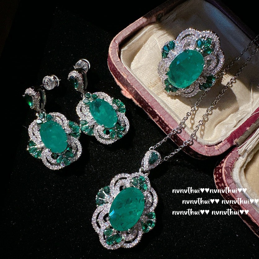 莫吉托绿蜂巢宝石项链 富婆的快乐 镀18K金 苍松翠柏帕拉锆石耳环