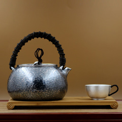 日本手工纯银壶纯银茶壶银999纯银烧水壶 手工日本仿银茶具泡茶壶