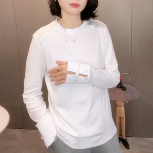 新中式国风白色长袖t恤女春季2024新款设计感小众拼接盘扣上衣潮