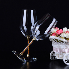 创意金色水晶杯香槟杯套装带钻红酒杯带钻葡萄酒杯子刻字结婚礼物