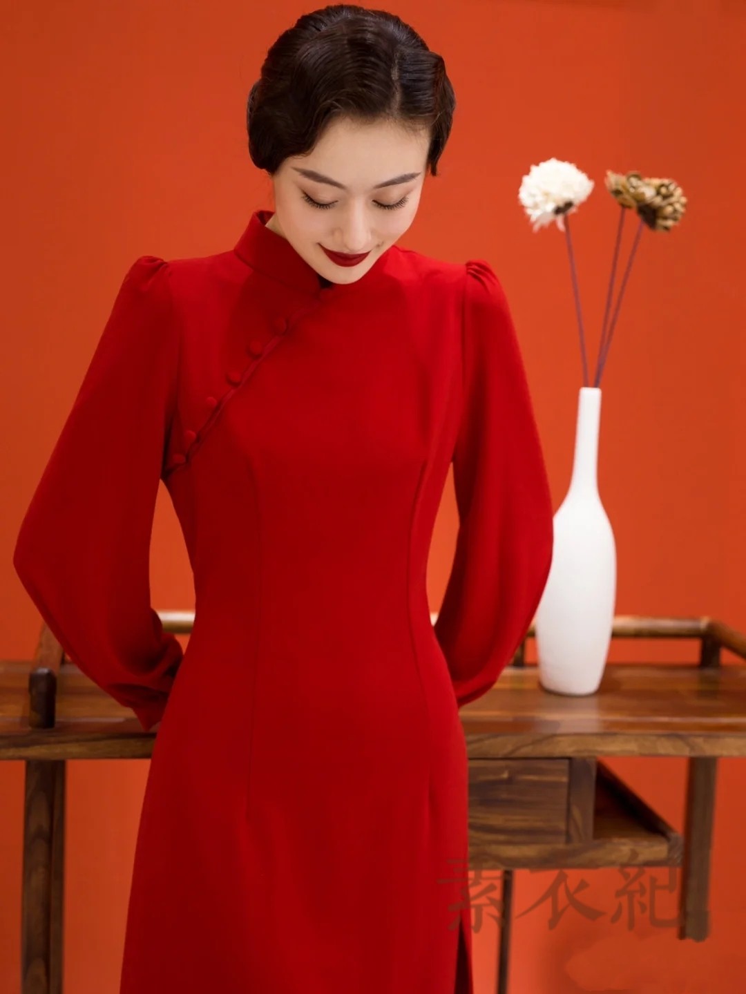 中式敬酒礼服红色立领