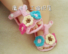 16夏季新品纯手工编织1岁内男女婴幼儿宝宝时尚花朵凉鞋步前鞋