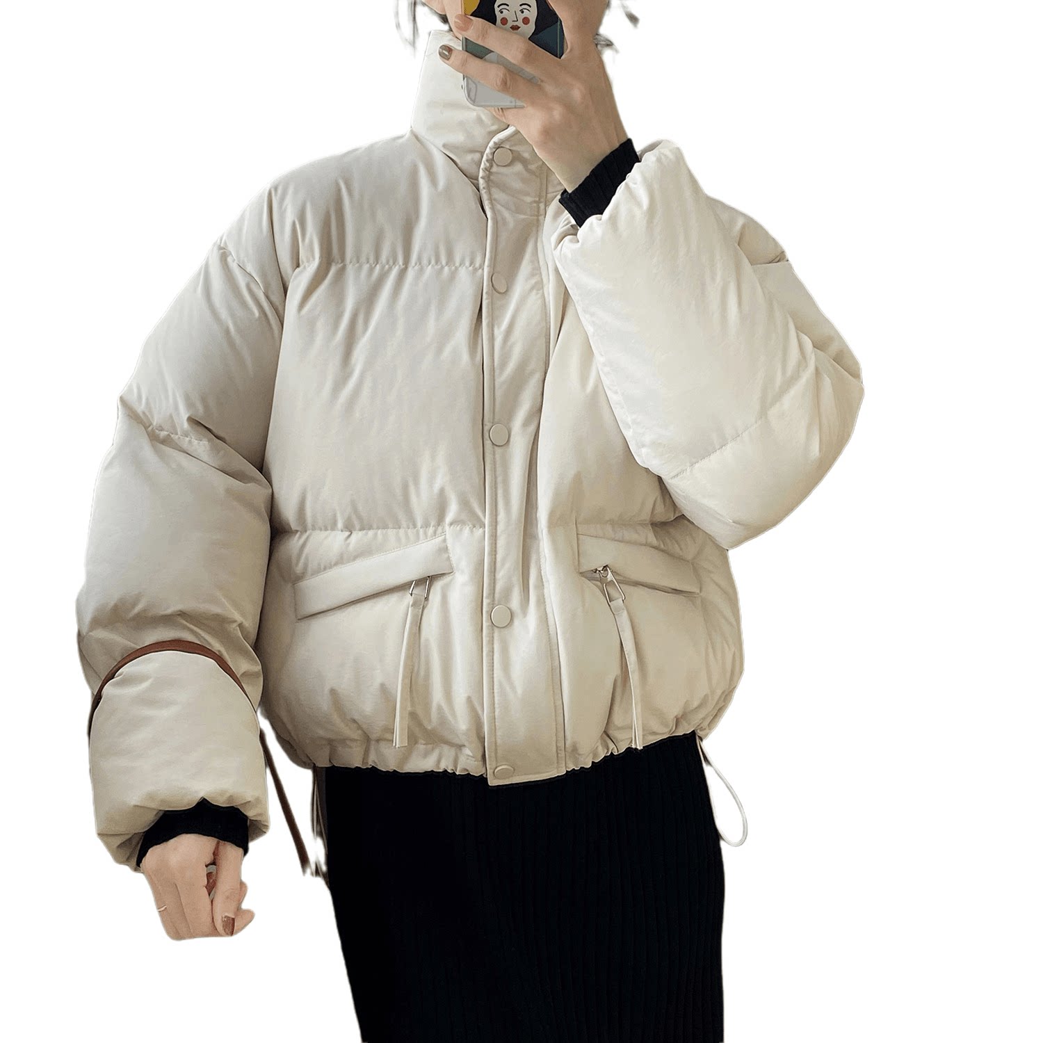 韩版秋冬新款小个子宽松加厚短款羽绒棉外套抽绳棉服面包服棉衣女