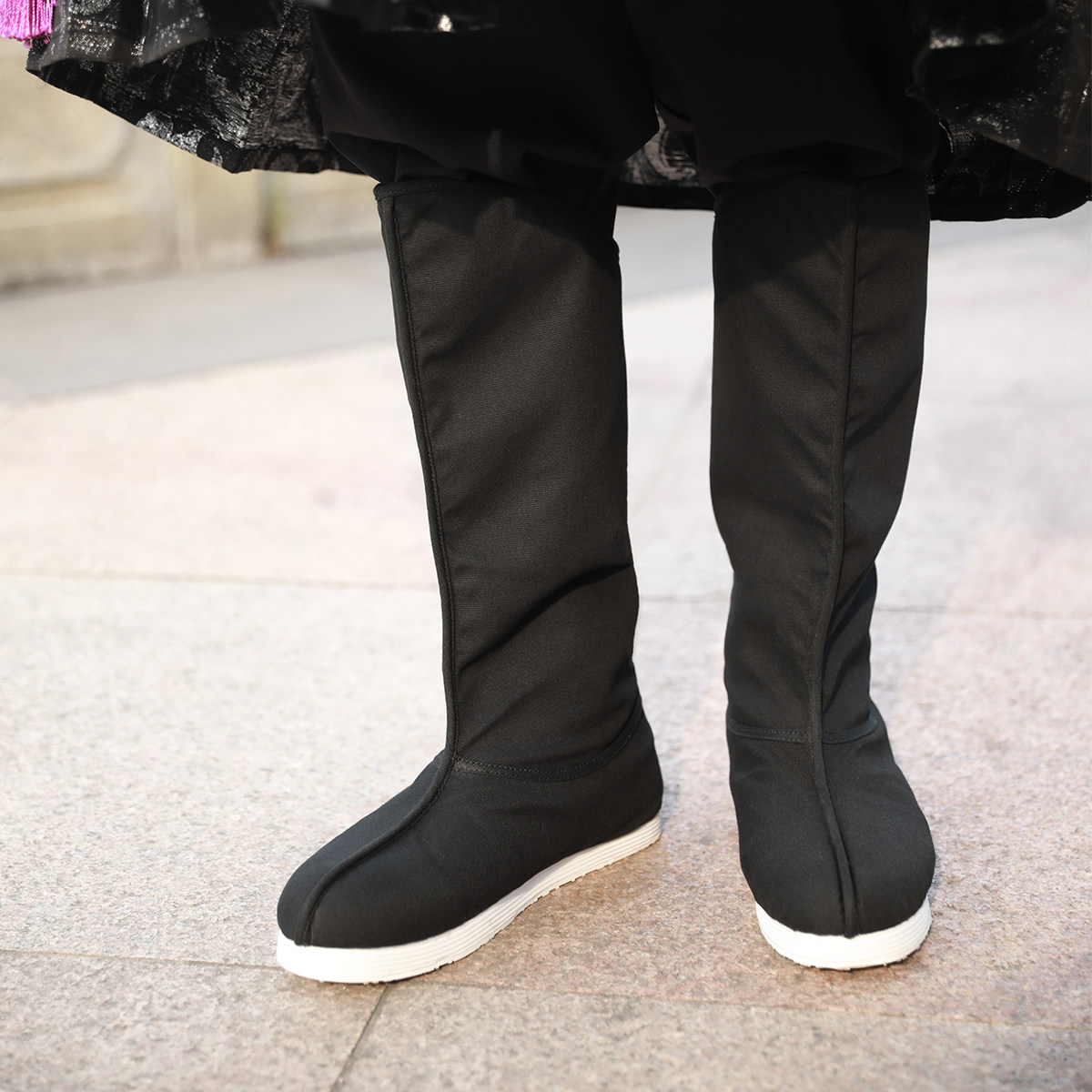 汉服平底皂靴乌衣巷原创简约黑色帆布透气明宋男女同款古风长靴