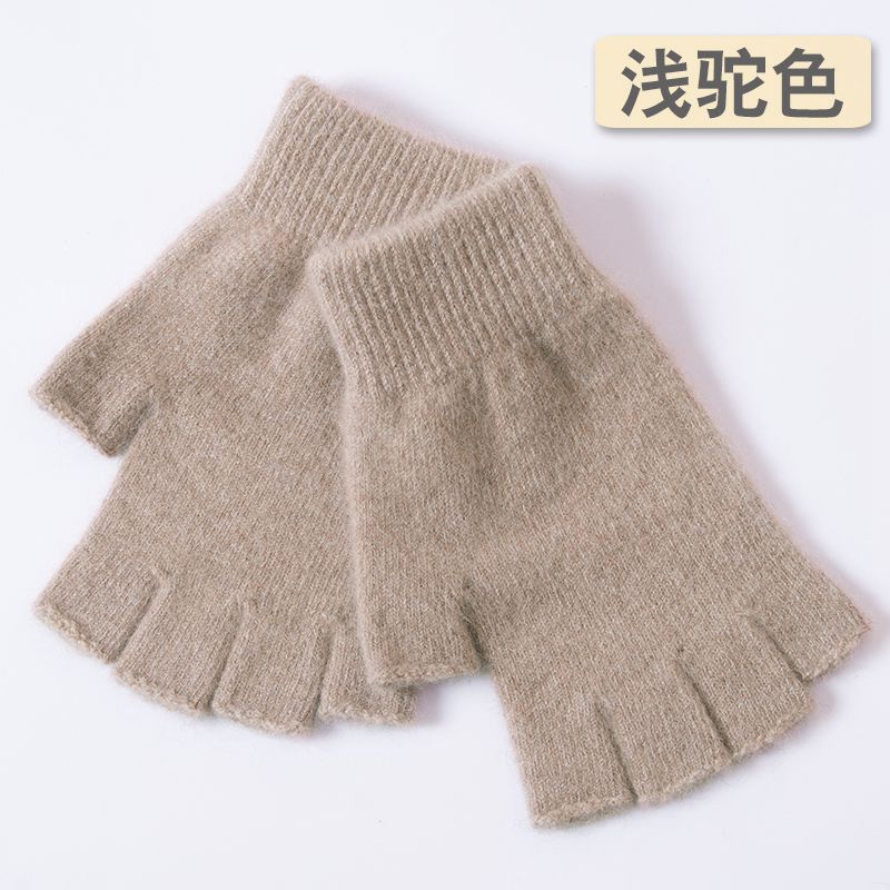 羊绒半指手套女秋冬季羊毛线分指露指男手套日系针织保暖可爱韩版