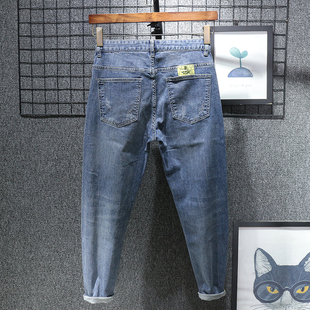 香港夏季薄款 潮流高端九分牛仔裤男修身小脚蓝色弹力裤子新款