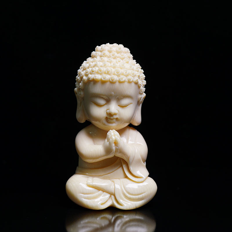 保真猛犸象牙白冰料 大师原创手工雕刻 小萌佛小摆件 配检测证书