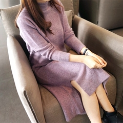 秋冬季新款韩版中长款气质修身卷边半高领显瘦兔毛针织衫毛衣女装