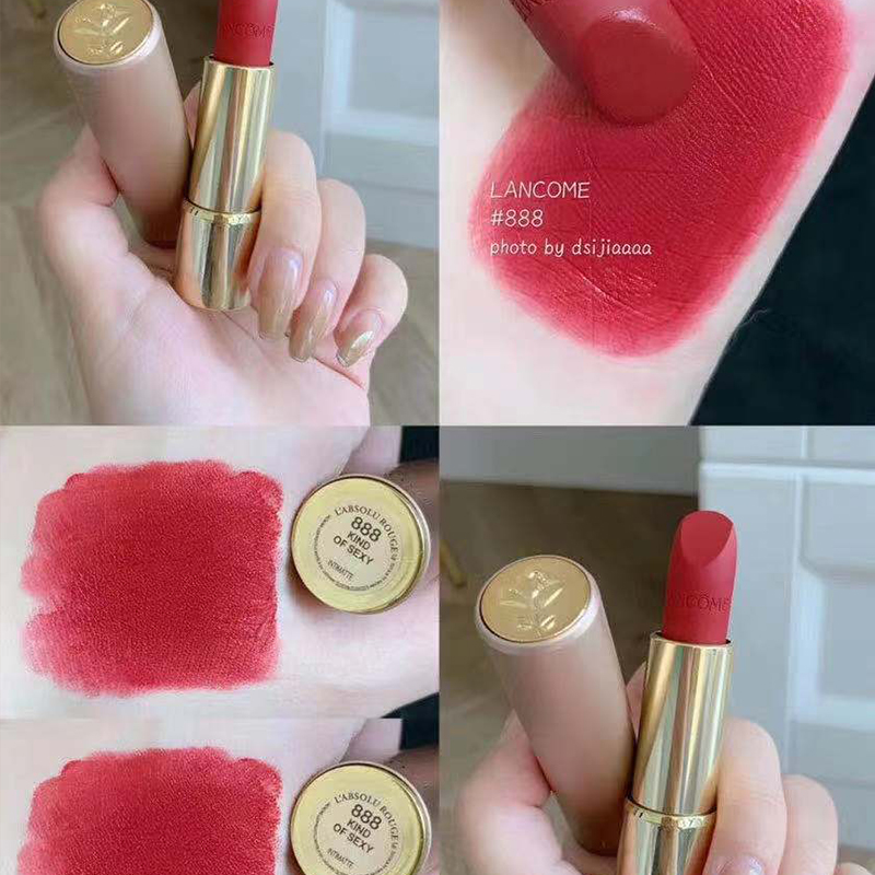 lancome兰蔻粉金管口红小野莓888菁纯柔雾哑光唇膏196丝绒朱砂橘