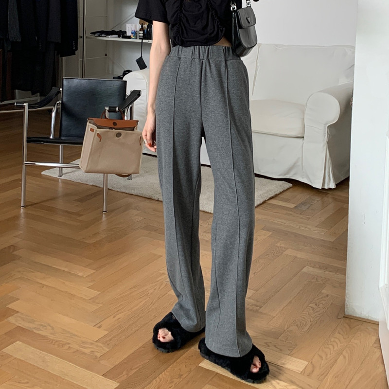 灰色运动裤女秋季纯棉堆堆裤中线显瘦高腰宽松直筒休闲裤美式卫裤