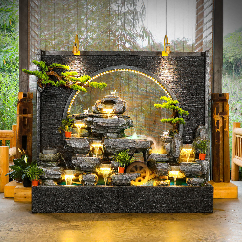 假山水幕墙落地水景摆件大厅玄关屏风循环流水墙隔断风水流水喷泉