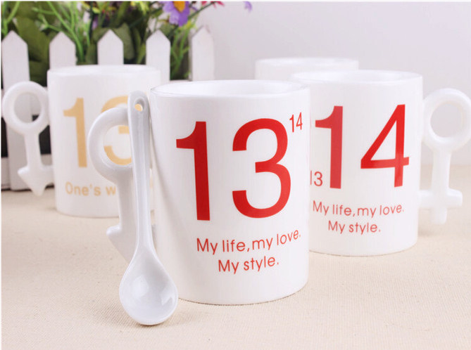 一折1314情侣陶瓷杯_男女爱情符号情侣白杯定制照片创意水杯创意陶瓷